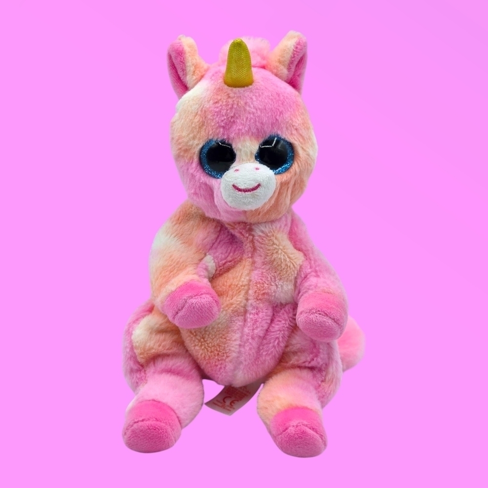 Ty Beanie Baby Skylar Pink & Orange Unicorn Stuffed Plush